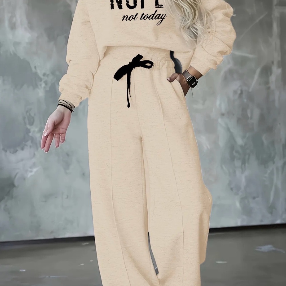 Women's Beige Joggers set  with Black Drawstring